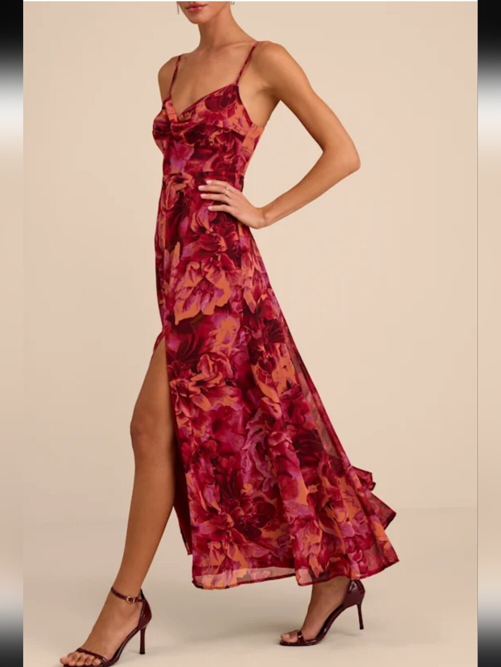 Lulus Beautiful Soul Burgundy Floral Print Twist-Front Maxi Dress - Picture 6 of 14